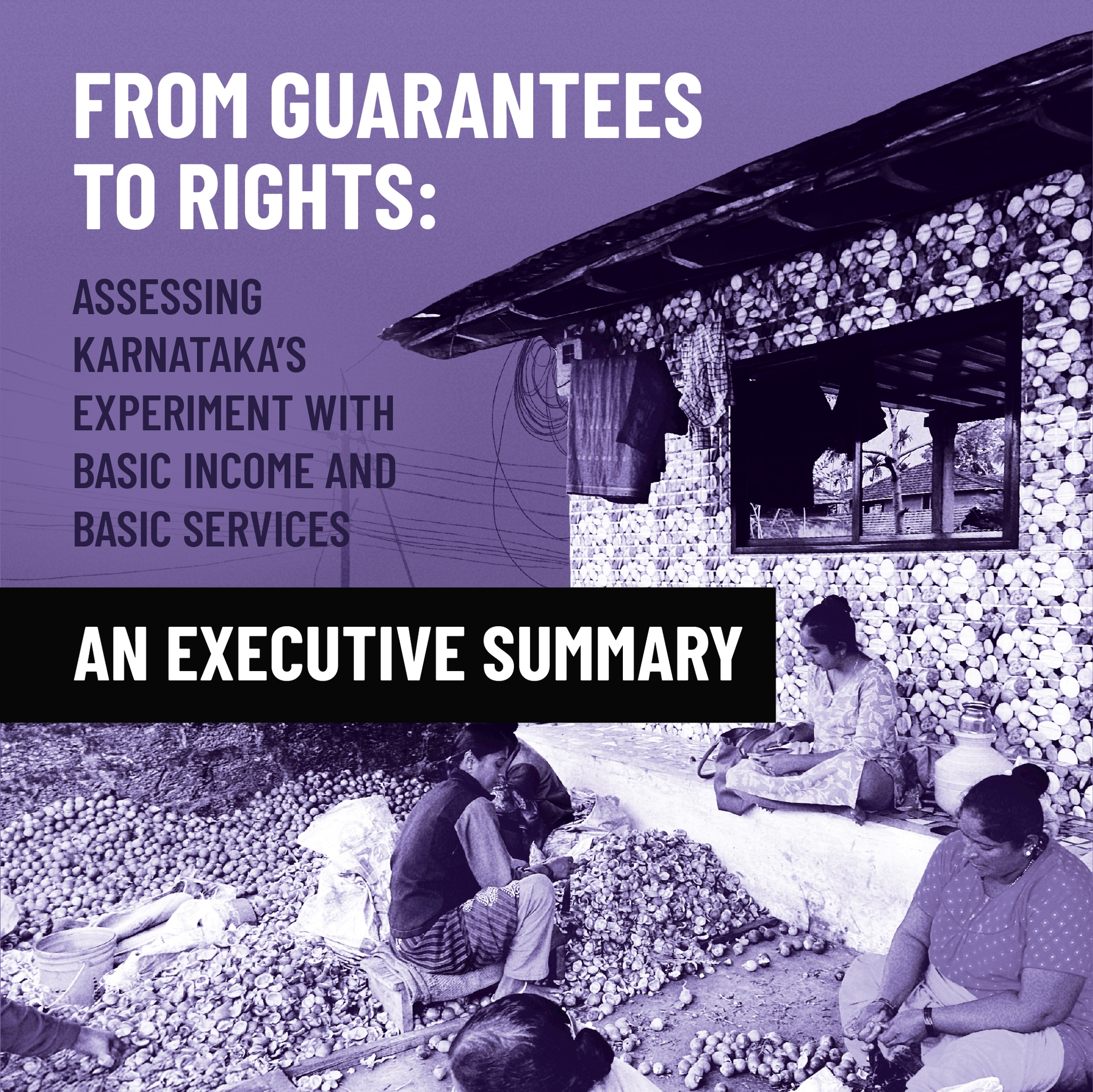 Three women sitting and working on peeling fruit together